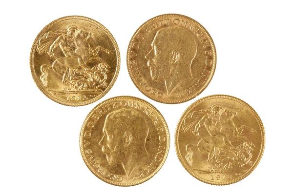GEORGE V, FOUR SOVEREIGNS 1911, 1911, 1913, 1918 (4)