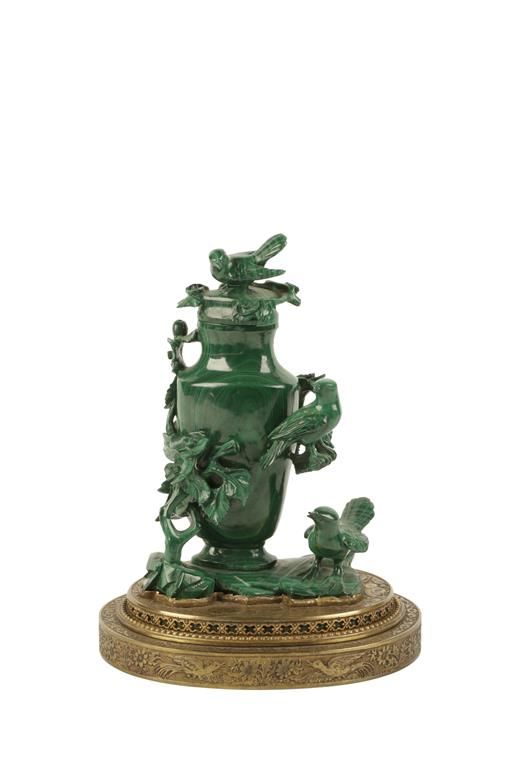 MALACHITE VASE GROUP, 20TH CENTURY