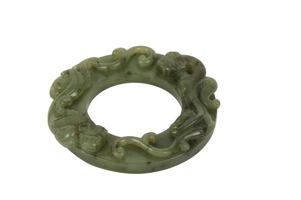 SPINACH-GREEN JADE 'QILIN' PENDANT, QING DYNASTY