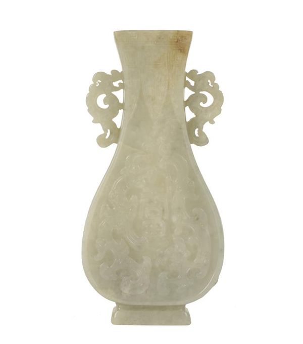 WHITE AND RUSSET JADE ARCHAIC STYLE VASE, QING DYNASTY, 17TH / 18TH CENTURY