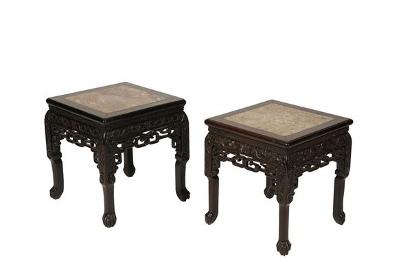 PAIR OF CARVED HARDWOOD LOW STANDS, LATE QING DYNASTY
