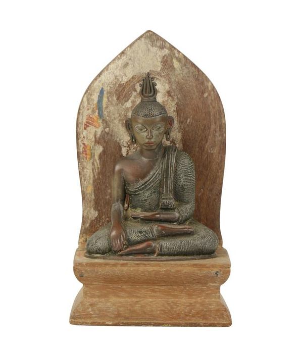 SMALL PAINTED SEATED BRONZE BUDDHA, SRI LANKA, 19th century