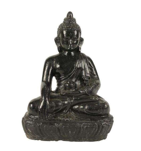 PAINTED STONE SEATED BUDDHA, NEPALESE, 19TH CENTURY