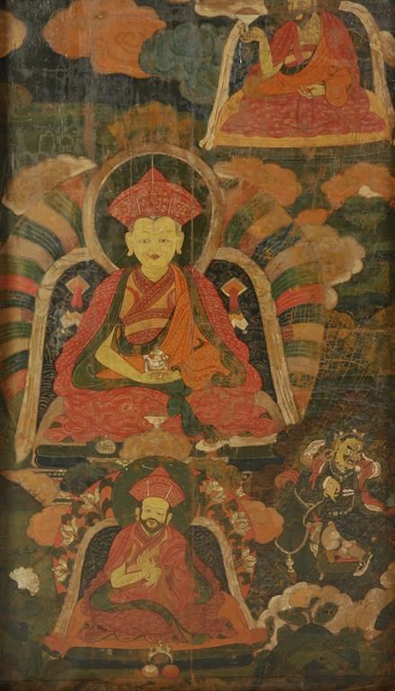 RARE PAINTED TEMPLE FRESCO, BHUTAN, 19TH CENTURY