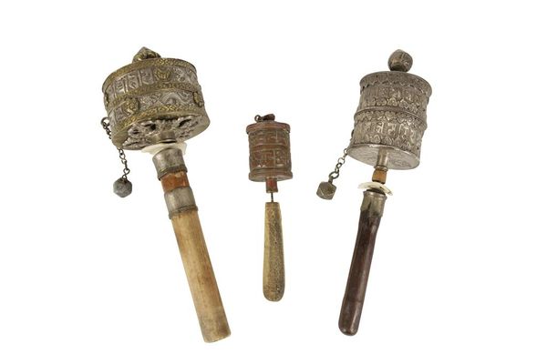 SILVER AND BRASS HAND PRAYER WHEEL (MANI), TIBET, 19TH CENTURY