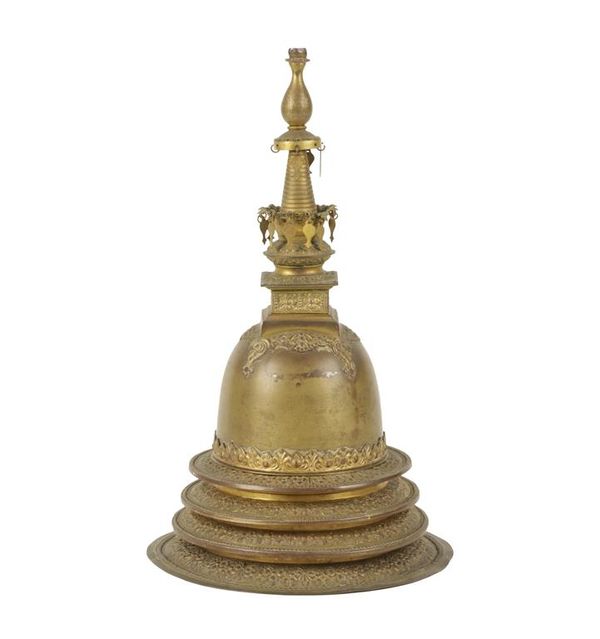 GILT METAL STUPA, INDIA, 19TH CENTURY