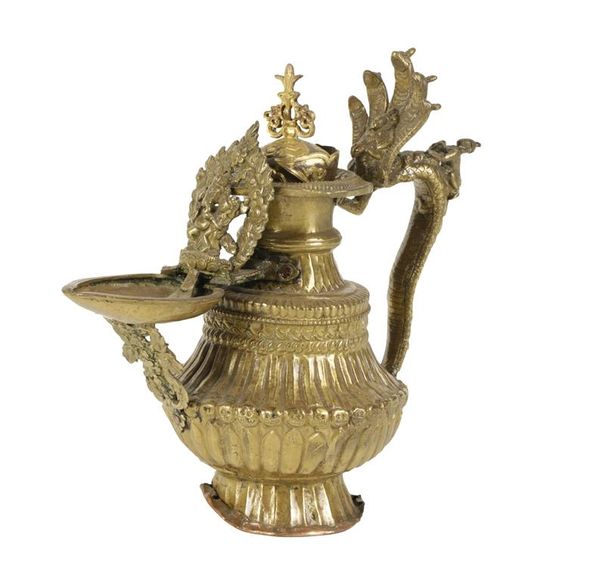 GILT COPPER OIL LAMP, INDIA, 19TH CENTURY