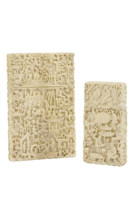 TWO CANTON CARVED IVORY CARD CASES, QING DYNASTY, 19TH CENTURY,