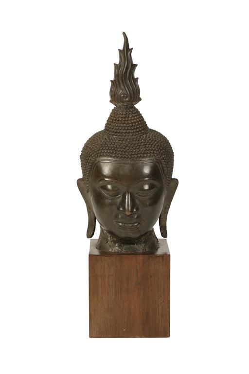 LARGE BRONZE BUDDHA HEAD, THAILAND, 19TH CENTURY