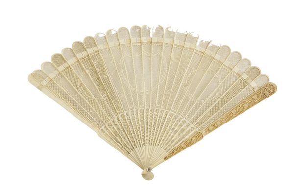 CANTON CARVED IVORY BRISEE FAN, QING DYNASTY, 18TH CENTURY