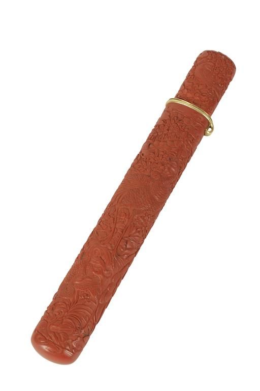 FINE JAPANESE RED LACQUER PIPE CASE, EDO PERIOD