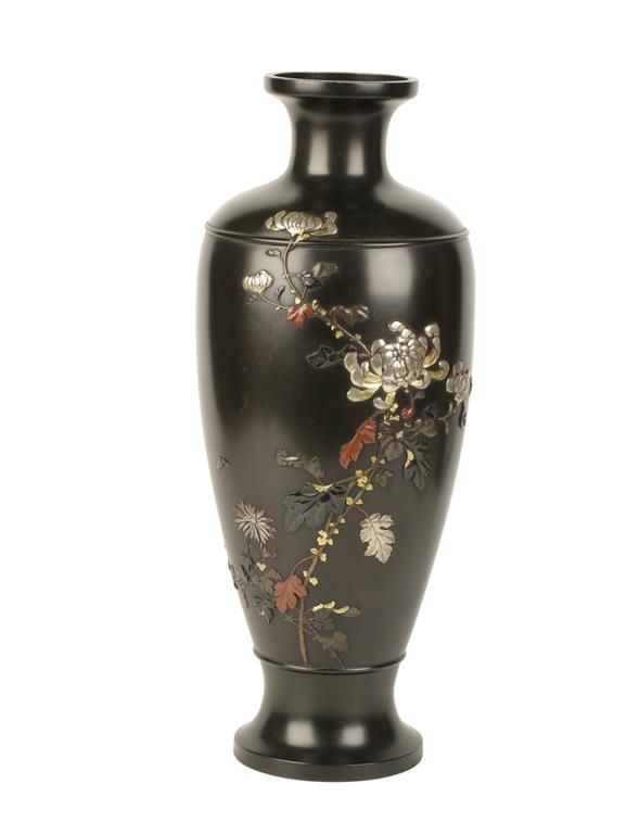 FINE BRONZE AND MIXED METAL VASE, SIGNED BY DAI NIMON KYOTO KUNA, MEIJI PERIOD (1868-1912)