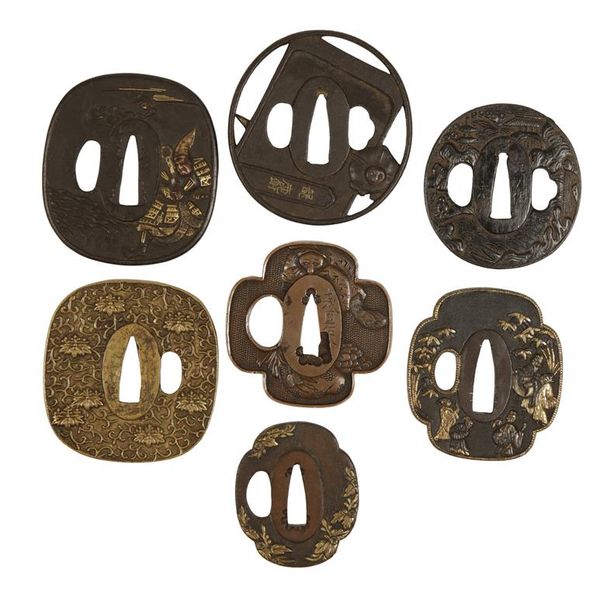 SEVEN ASSORTED BRONZE AND IRON TSUBA, EDO / MEIJI PERIOD