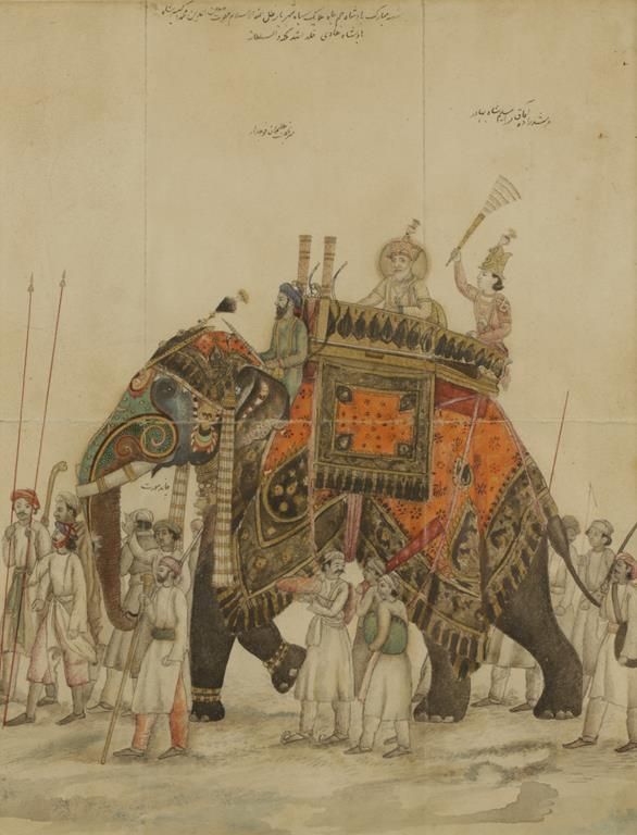 AKBAR II ON AN ELEPHANT, INDIA 19TH CENTURY
