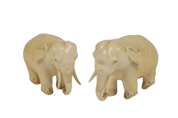 PAIR OF CARVED IVORY ELEPHANTS, INDIAN