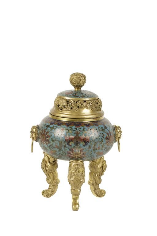 CLOISONNE TRIPOD CENSER AND COVER, QING DYNASTY