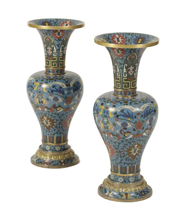 PAIR OF CLOISONNE VASES, LATE QING DYNASTY