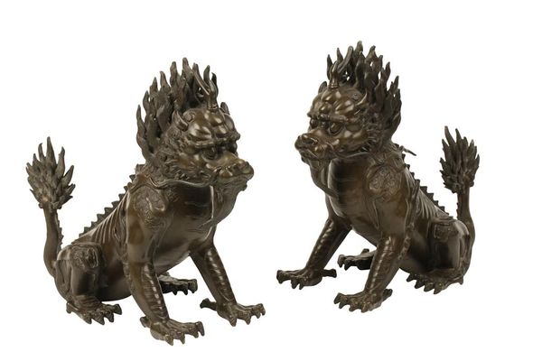 PAIR OF BRONZE LION DOGS, QING DYNASTY, 19TH CENTURY