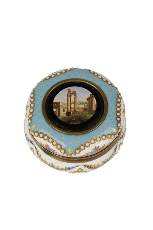 19TH CENTURY GERMAN FLORAL AND 'JEWEL' ENAMELLED CIRCULAR BOX