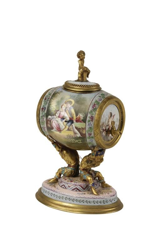 AUSTRIAN ENAMEL & YELLOW METAL BARREL CIRCA 1880