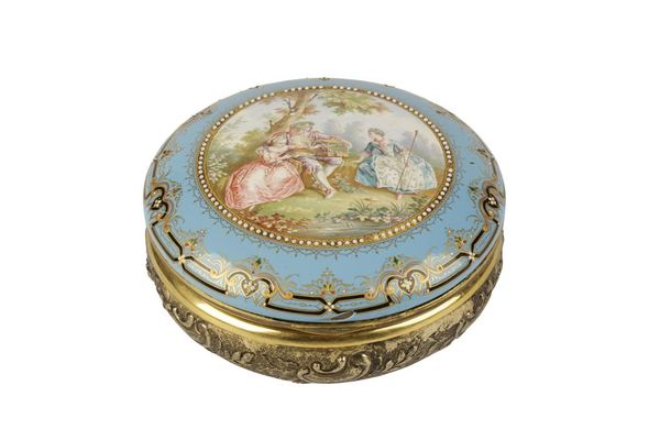 FRENCH ENAMEL AND SILVER BOX, CIRCA 1890