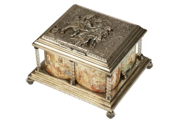 AUSTRIAN ENAMEL WHITE METAL AND ROCK CRYSTAL BOX CIRCA 1880