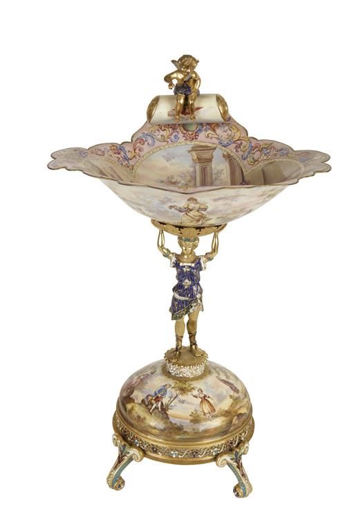 A VIENNESE ENAMELLED TABLE CENTRE OR COMPORT