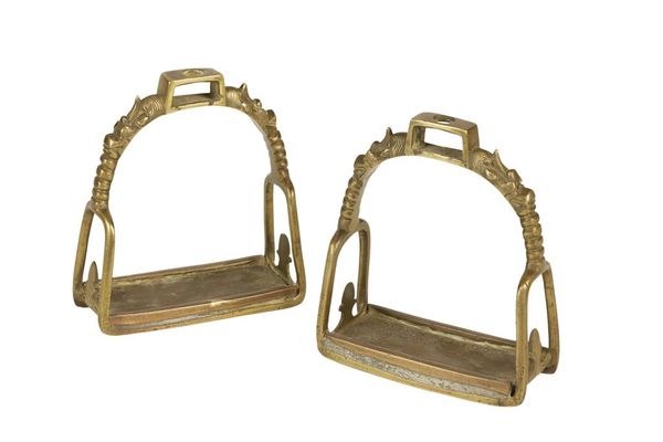 PAIR OF CHINESE POLISHED BRONZE STIRRUPS, QING