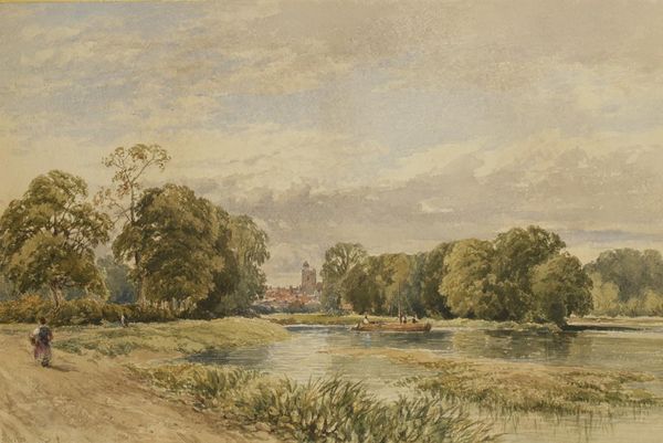 THOMAS JAMES SOPER (1836-1890) River scene with a church tower