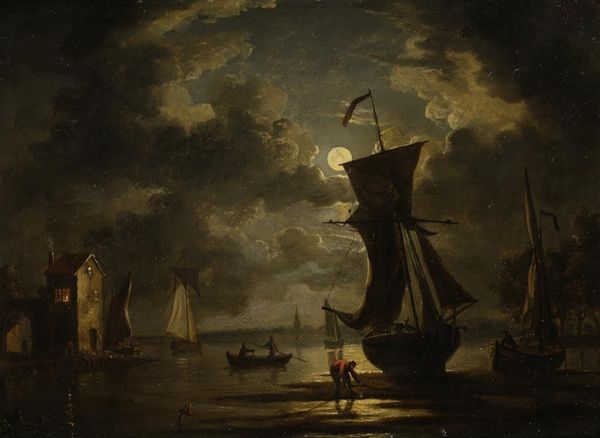 FRANCIS SWAINE (1725-1782) "BOATS IN THE MOONLIGHT"