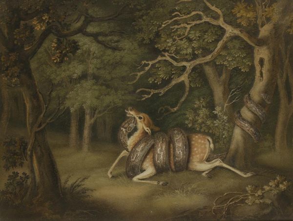 BENJAMIN ZOBEL (1762-1831) A 'Marmotinto' sand painting of a python constricting a deer