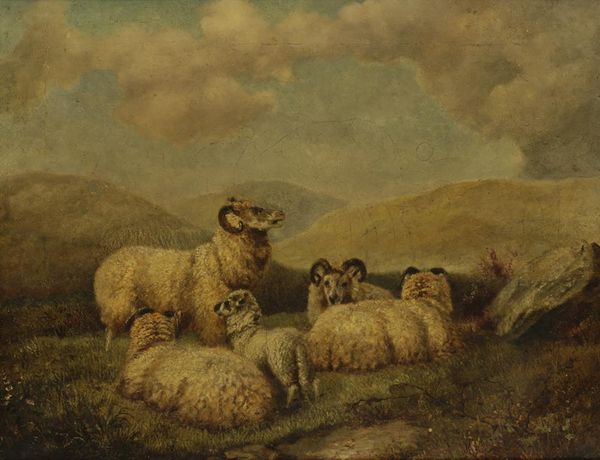 ENGLISH SCHOOL, 19TH CENTURY, Sheep in a landscape with rolling hills beyond