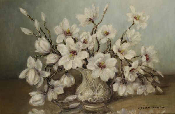 •MARION L. BROOM (1878-1962) Still life study of magnolias in a glass jug