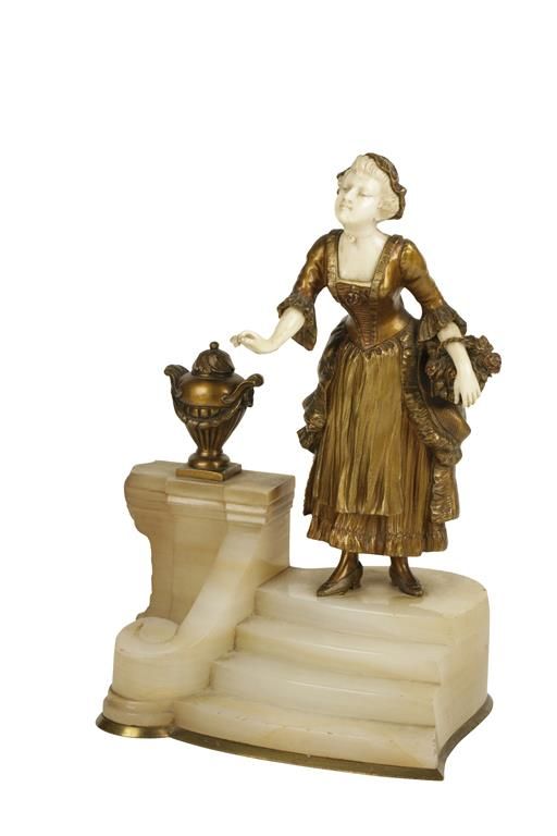 GILT BRONZE AND IVORY FIGURE OF A YOUNG LADY, 18TH CENTURY STYLE