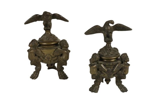 PAIR OF RENAISSANCE REVIVAL BRONZE INKWELLS