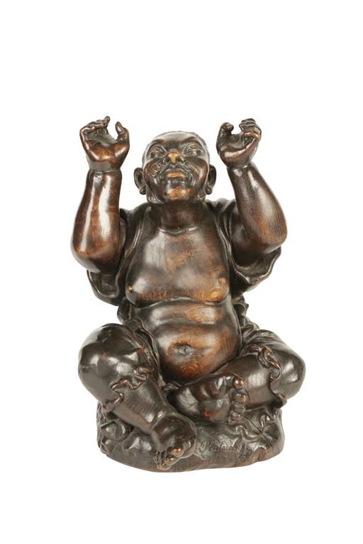 CARVED WOODEN FIGURE OF AN ASIAN MAN