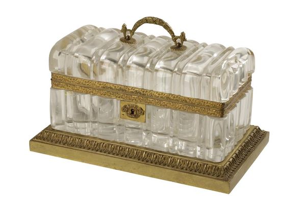 FRENCH BRONZE AND CRYSTAL GLASS CASKET CIRCA 1860