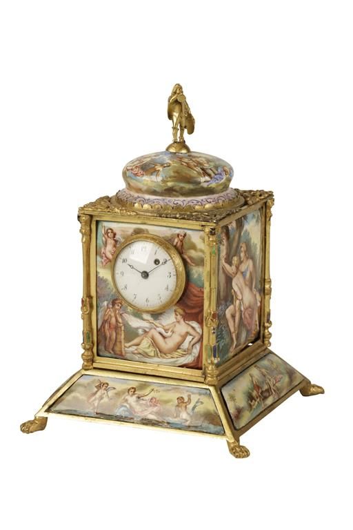 19TH CENTURY CONTINENTAL GILT METAL AND ENAMELLED DESK CLOCK