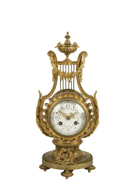 BELLE EPOQUE LYRE-SHAPED GILT METAL MANTEL CLOCK