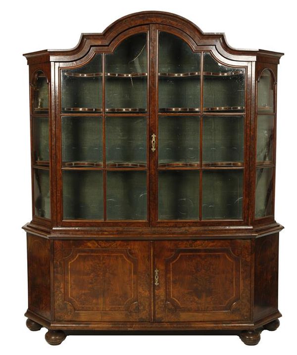 A DUTCH WALNUT AND BURR WALNUT DISPLAY CABINET