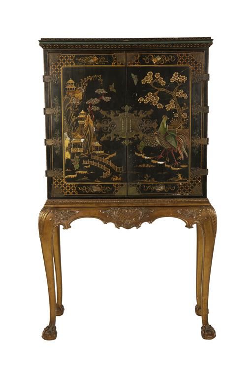 GEORGE II STYLE LACQUER CABINET ON STAND