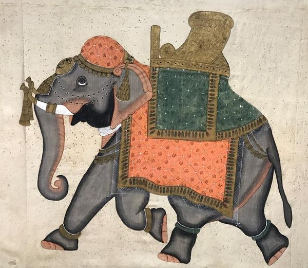 LARGE PAINTING OF A CAPARISONED ELEPHANT, NORTH INDIA, 19TH CENTURY