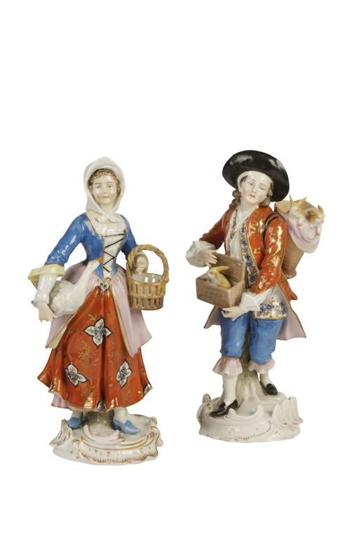 PAIR OF 18TH CENTURY STYLE CONTINENTAL PORCELAIN FIGURES