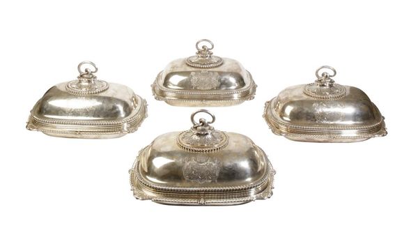SET OF FOUR GEORGE III SILVER ENTREE DISHES AND COVERS