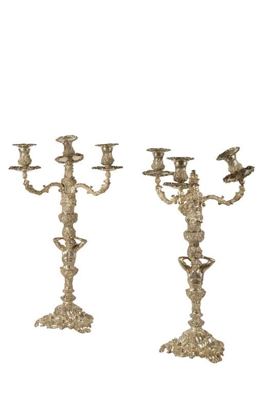 PAIR OF THREE-LIGHT SILVER CANDELABRA