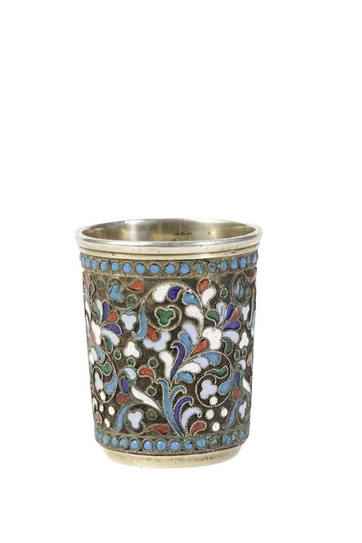 RUSSIAN SILVER AND CHAMPLEVE ENAMEL BEAKER