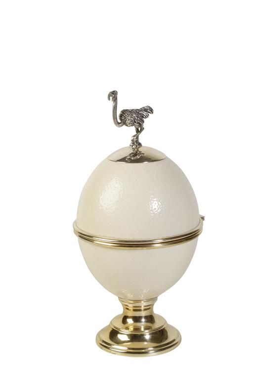 CONTEMPORARY ITALIAN SILVER GILT MOUNTED FAUX OSTRICH EGG