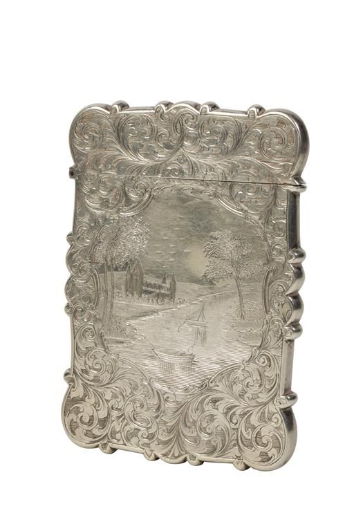 A VICTORIAN SILVER "CASTLE-TOP" CARD CASE