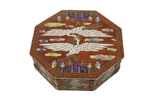 A CHINESE SILVER AND ENAMEL BOX