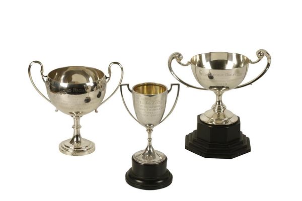 THREE SILVER PRESENTATION TROPHY CUPS